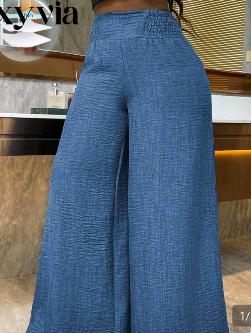 SHEIN Blue Wide-Leg Smocked Waist Pants